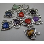 GPK Heart in Heart Shape Gemstone Pendant - 10 pcs mix stone pack